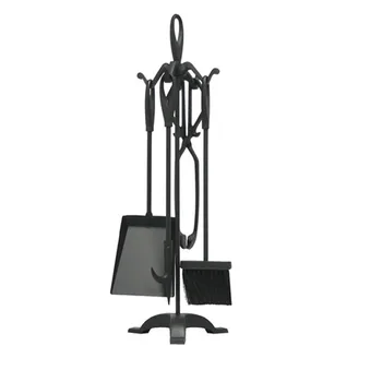 

4 Piece Fireplace Tools Set with Shovel Tongs Poker Brush Stand Black Fireplace Accessories Tools