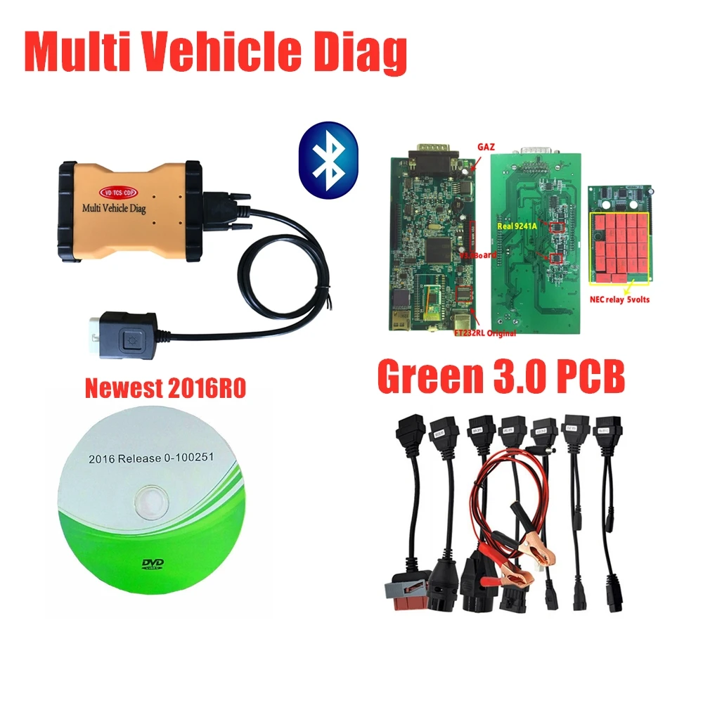 v3.0 pcb с Bluetooth мульти Автомобиль Diag mvdiag MVD 2016R0 keygen VD TCS C-D-P OBD obd2 диагностический инструмент+ 8 шт. Автомобильный Кабель