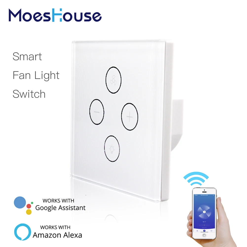 WiFi Smart Ceiling Fan Light Wall Switch,Smart Life/Tuya APP Remote Various Speed Control, Compatible with Alexa and Google Home