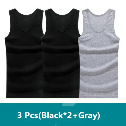2Pcs Black 1Pcs Gray 3 шт./лот, мужская хлопковая майка без рукавов, майка для спортзала, мужская майка для фитнеса, мужская майка для бодибилдинга, тренировки, нижнее белье, жилет, фабрика - Цвет: 2Pcs Black 1Pcs Gray