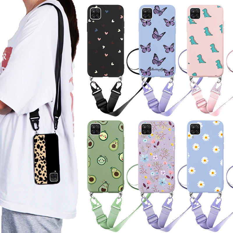 For Samsung Galaxy A12 Case 6.5" Luxury Crossbody Necklace Strap Lanyard Cord Rope Chain TPU For Samsung M12 F 1 2 Bumper Coque samsung silicone cover