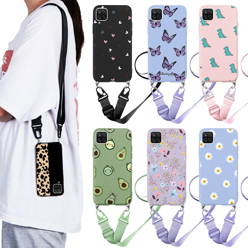 para Samsung Galaxy A22 4G 6,4 ", collar cruzado, correa, cadena de parachoques para Samsung A A 2 2 5G, flores Coque|Fundas antigolpes para teléfono| - AliExpress