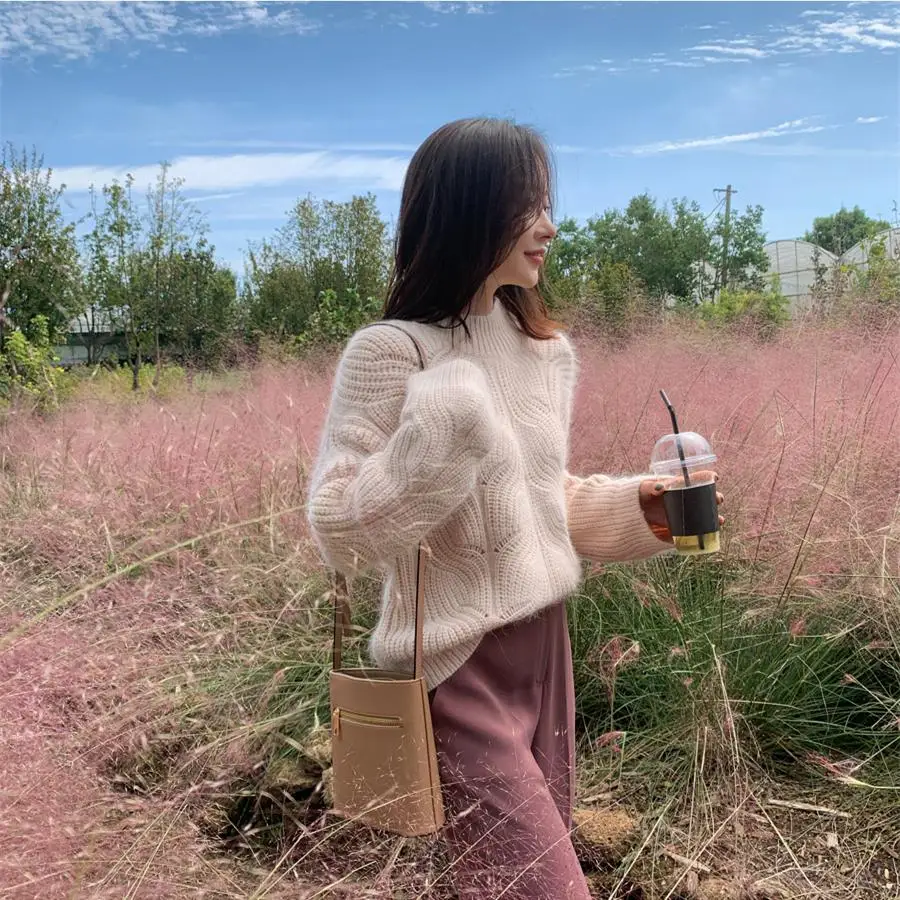 

Deivor soft woolen solid thick Pullover Sweater sweet girl style