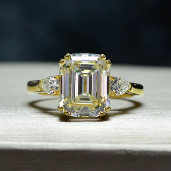 

CMajor Sterling Silver Synthetic Diamond Jewelry Delicate Elegant Artificial Diamond White Rectangle Classic Ring for Women