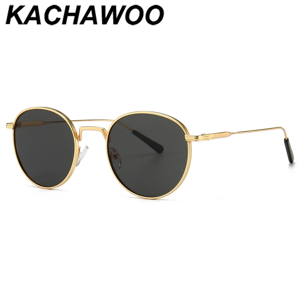 Kachawoo men's round sunglasses retro metal gold black brown classic sun glasses fashion woman accessories gifts drop ship