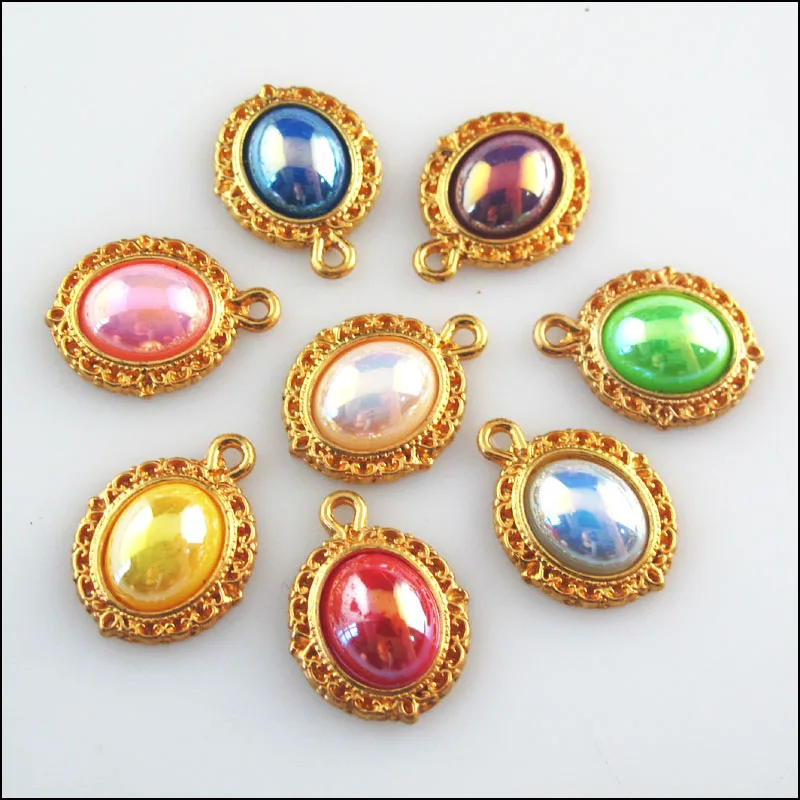 Fashion 24Pcs Oval Flower Mixed Acrylic Flatback Gold Color Charms Pendants 13.5x18mm | Украшения и аксессуары