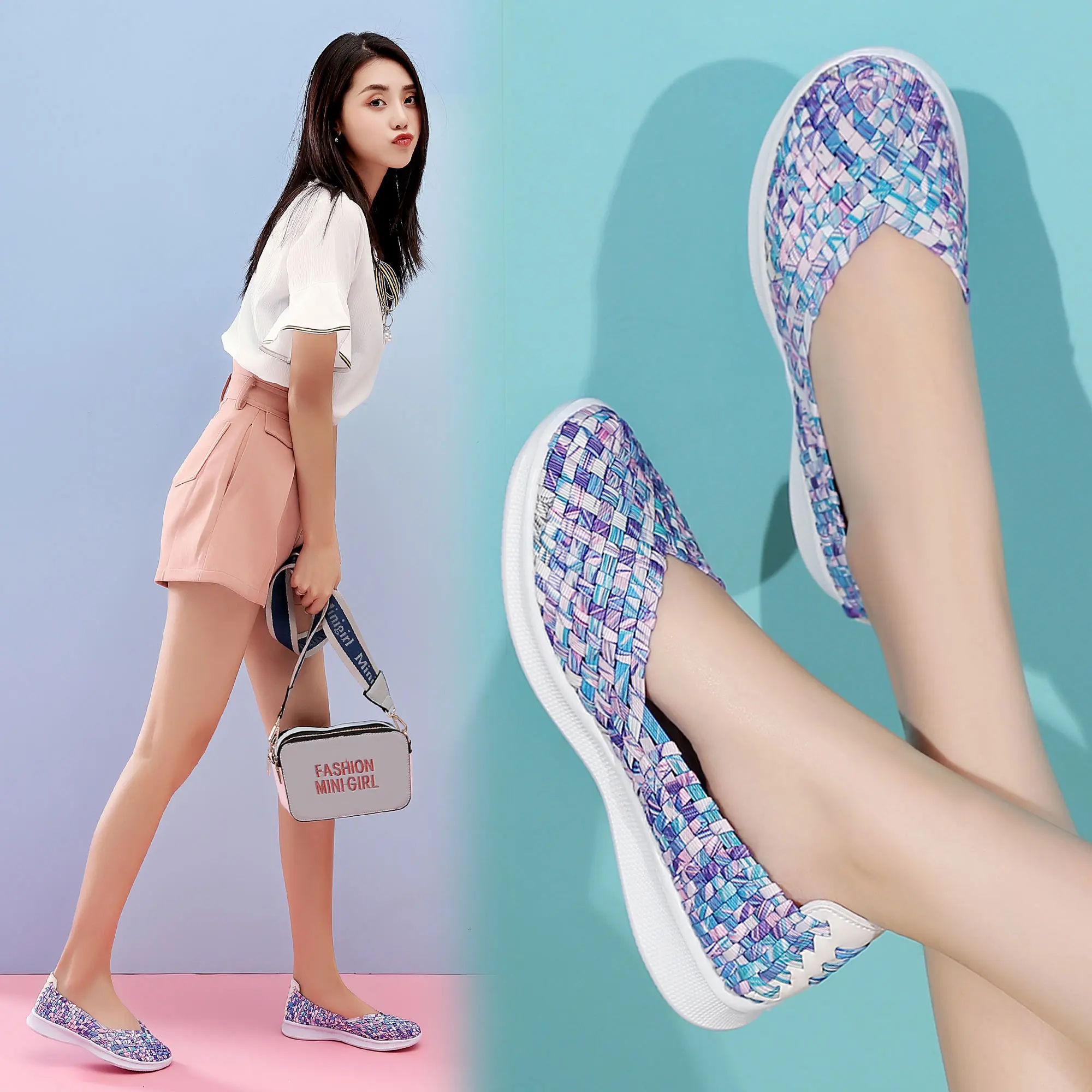 Women Casual Shoes Hand Knitted Shoes Women Mesh Walking Shoes Breathable Sneakers Women Light Flats Shoes Hot Sale Canvas Shoes