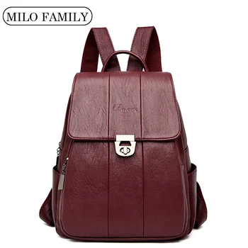 

New Fashion Texture Lock Luxury Women Backpack High Quality Soft Leather School Bags For Teenage Girls Large Capacity Travel Bag