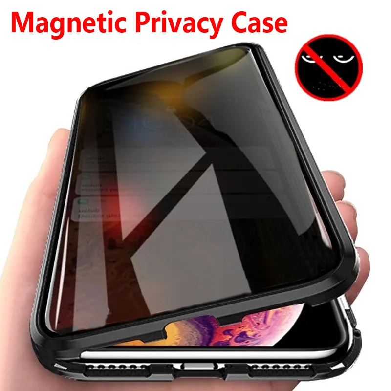 Magnetic Privacy Metal Case For iPhone 11 Pro Max XS Max XR X 7 8 6 6S Plus For Samsung S8 S9 S10 Note 10 Plus A50 70 Glass Magnetic Privacy Metal Case For iPhone 11 Pro Max XS Max XR X 7 8 6 6S Plus For Samsung S8 S9 S10 Note 10 Plus A50 70 Glass