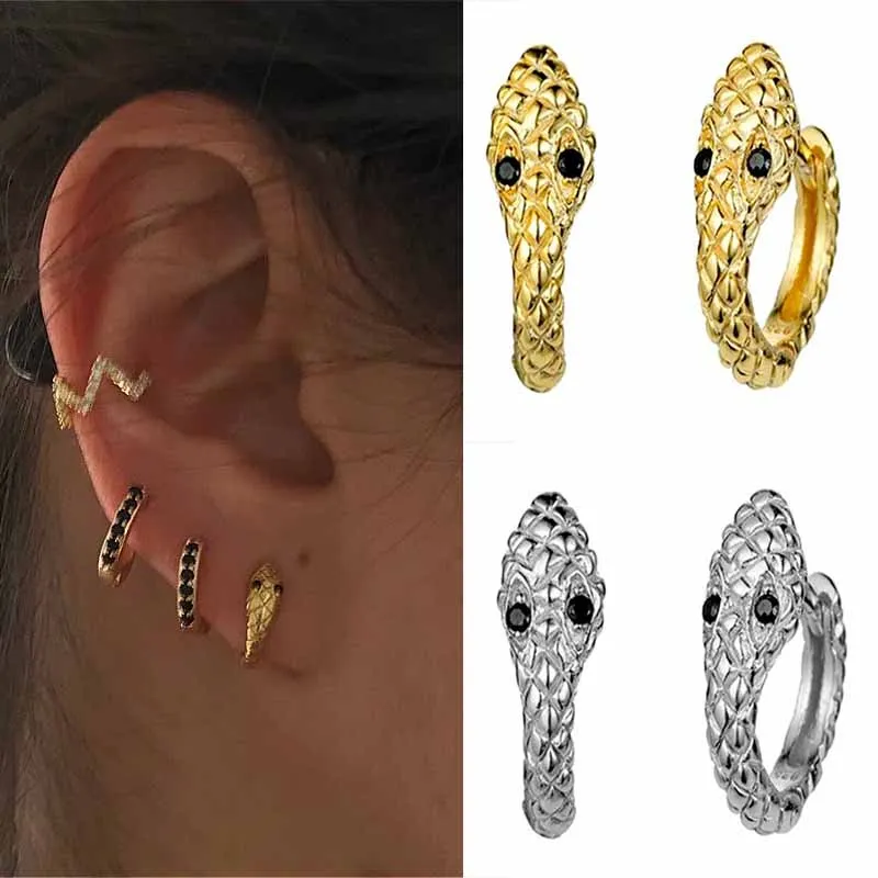 

Punk Charm Small Hoop Earrings for Women Fashion Animal Gold Silver Color Round Snake Earrings Jewelry