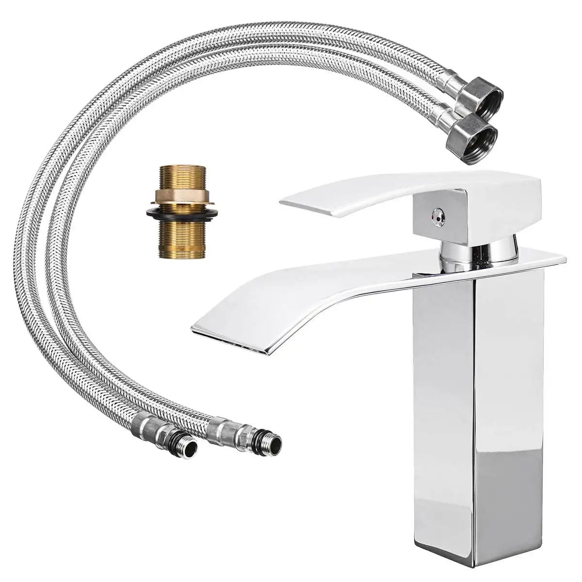 

Hot Waterfall Spout Bathroom Basin Faucet Sink Chrome Single Handle Water Taps Hot Cold Water Mix Faucets Washbasin Tap Fixture