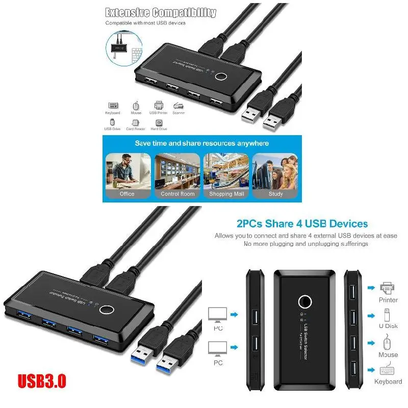 KVM переключатель коробка 2 компьютеры обмен 4 USB устройства для клавиатуры сканер проектор новое поступление