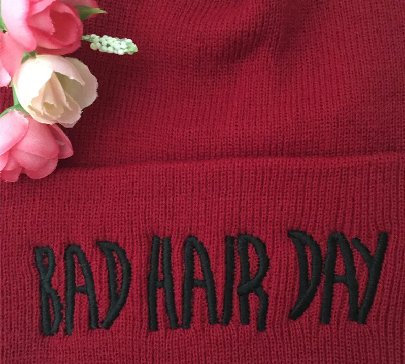 European style hip-hop beanie hat Bad Hair Day letters outdoor ski candy knitted cap women 11 color winter simple wool warm hat