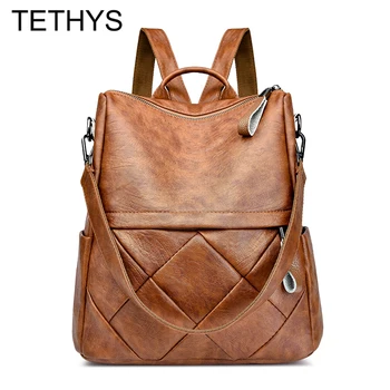 

TETHYS Vintage Womens Backpack Bag Designer Backpacks Women High Quality Leather Backpack School Bags for Teenage Girls Mochilas