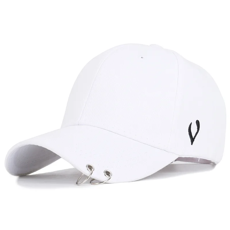

Solid Color Baseball Cap with Iron Ring Hip Hop Hat for Men Women Young Teenagers Black White