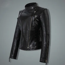Spring Autumn New Women Biker Jacket Short Black Leather Coat Slim Fit Motorcycle Leather Jacket Streetwear