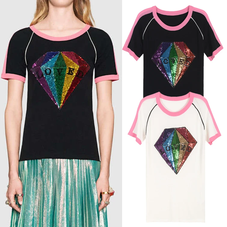 Летняя женская футболка с круглым воротником, с коротким рукавом, Sesquins Diomend Camisetas Mujer, повседневная женская футболка, одежда
