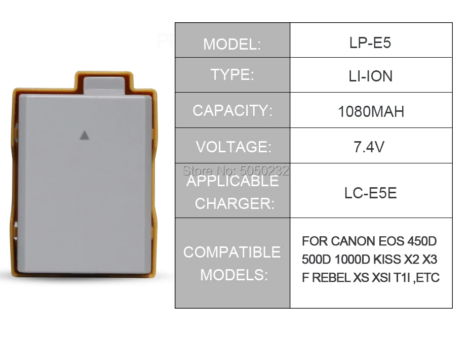 2 шт. 7,4 в 1080 мАч LP-E5 LPE5 LP E5 Аккумулятор для камеры Canon EOS Rebel XS, Rebel T1i, Rebel XSi+ LC-E5E зарядное устройство для цифровой камеры