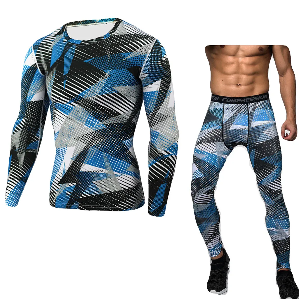

Men Compression Shirt Pants 2Pcs/Sets Tracksuit Camouflage Long Sleeve Tshirt Jogger Leggings Mens Gyms Bodybuilding Sportswear