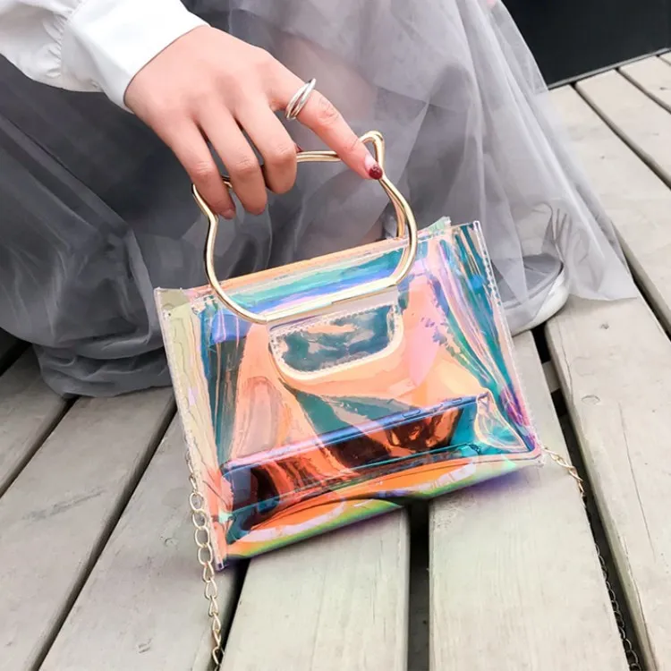 

2019 New Style WOMEN'S Bag Korean-style Summer Versatile Laser Transparent PVC Bag Fashion Super Fire One-Shoulder Oblique Squar