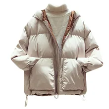 

Korean New Women Warm Parkas Autumn Winter Thick Hooded Zipper Black Outwear Female Causal Short Coats Loose Outwear