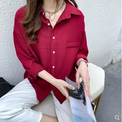 

2019 Autumn Clothing New Style Korean-style Literature And Art Elegant Solid Color Chiffon Shirt Fat Mm Loose And Plus-sized Shi