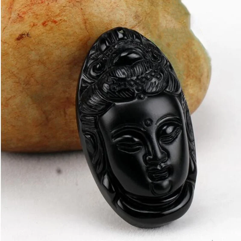 Natural Obsidian Crystal Avalokitesvara Jewelry Fine Men's Safety Christmas gift Necklace Pendant | Украшения и аксессуары