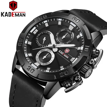 

Luxury Brand KADEMAN New Men Business Watch Leather Strap WristWatch Chronograph Military Quartz Week Date Relogio Masculino