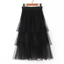 ZOEPO Casual Loose Ruffles Skirts Women Fashion Cascading Dot Printed Skirt Women Elegant Mid Calf Cake Skirts Female Ladies LE