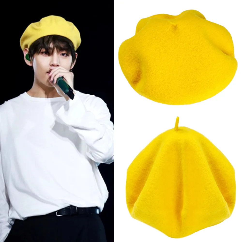 Корейские bangtan желтые мужские и женские осенние зимние береты ...