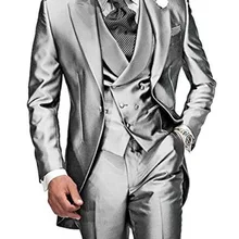 Мужской костюм с острым отворотом, 3 предмета, 1 пуговица, смокинг для жениха, Свадебный костюм для мужчин, комплект на заказ(пиджак+ брюки+ жилет