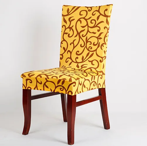 Chair Cover Modern Stretch Elastic Kitchen Wedding Banquet Hotel Dining Room Spandex Polyester Seat Yellow Print | Дом и сад