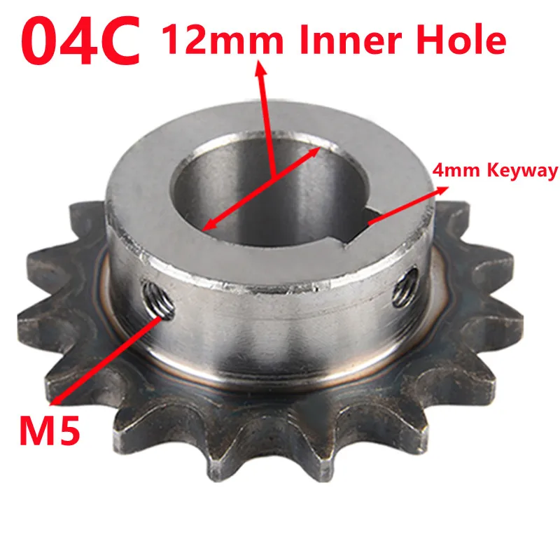

04C Chain Gear Industrial Small Sprocket Wheel Bore 12mm Inner Hole 4mm Keyway 14 15 16 17 18 19 20 21 22 23 24 25 Teeth
