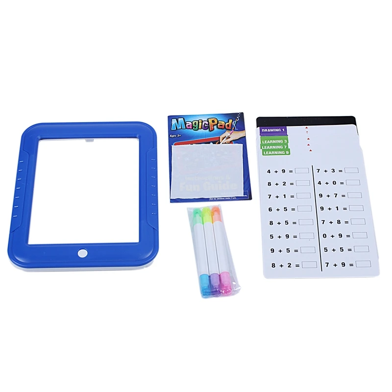 HOT-Blue 3D Magic Drawing Pad LED Writing Board For Plastic Creative Art Magic Board Pad With Pen Brush Children Clipboard Set G