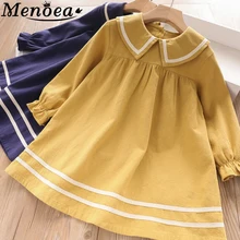 Menoea/весеннее платье для девочек; Новинка года; детское платье в школьном стиле; детская одежда в полоску; платье для студентов