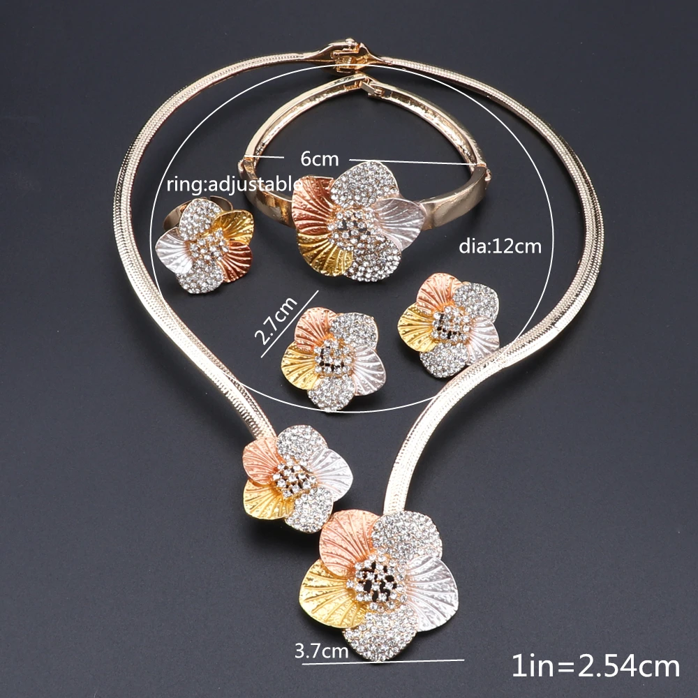 Nigerian Wedding Women Jewelry Set Fashion Dubai Gold Color Flower Shaped Bridal