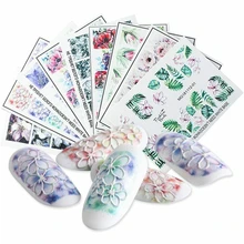 Hot 1PC 5D Acrylic Engraved Flower Nail Sticker Embossed Lace Flower Cute Cat Water Decals Empaistic Nail Water Slide Decals