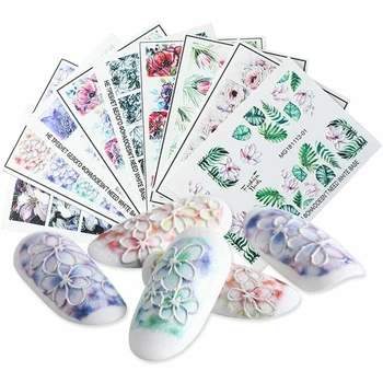 

Hot 1PC 5D Acrylic Engraved Flower Nail Sticker Embossed Lace Flower Cute Cat Water Decals Empaistic Nail Water Slide Decals