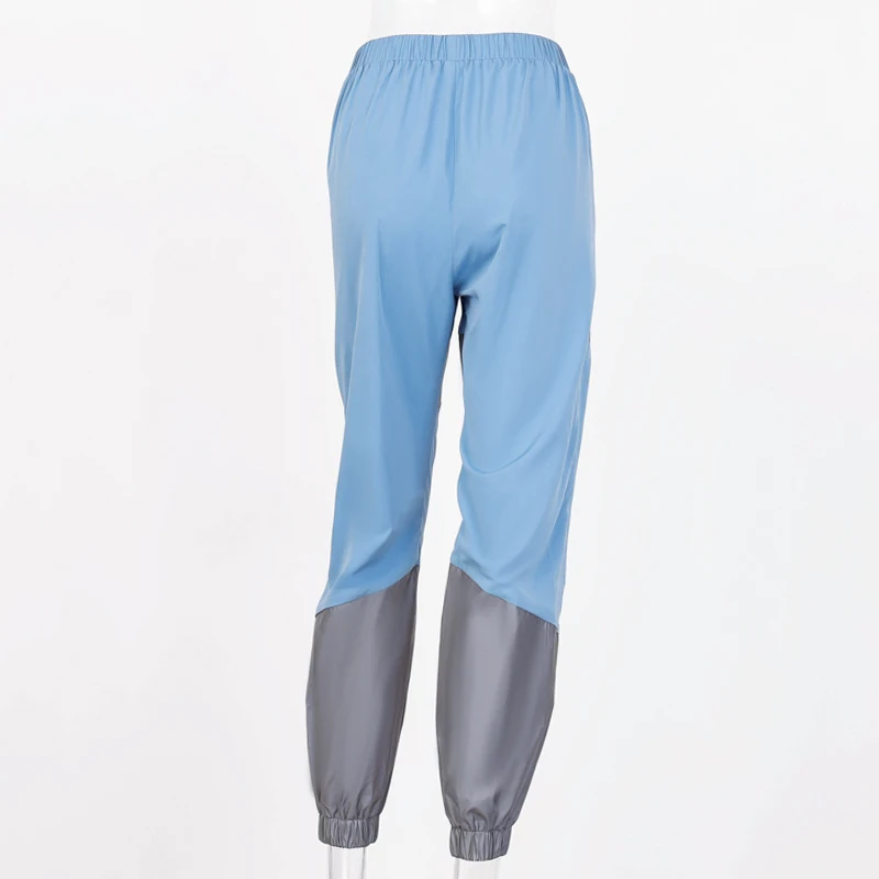 Dulzura осень зима женские Светоотражающие Брюки jogger с высокой талией, из лоскутов спортивные штаны уличная праздничная одежда брюки