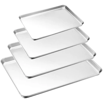 

4 Sets of Baking Tray, Stainless Steel Square Plate, Dish, Japanese Dish, Stainless Steel, Shallow Dish, Barbecue Tray