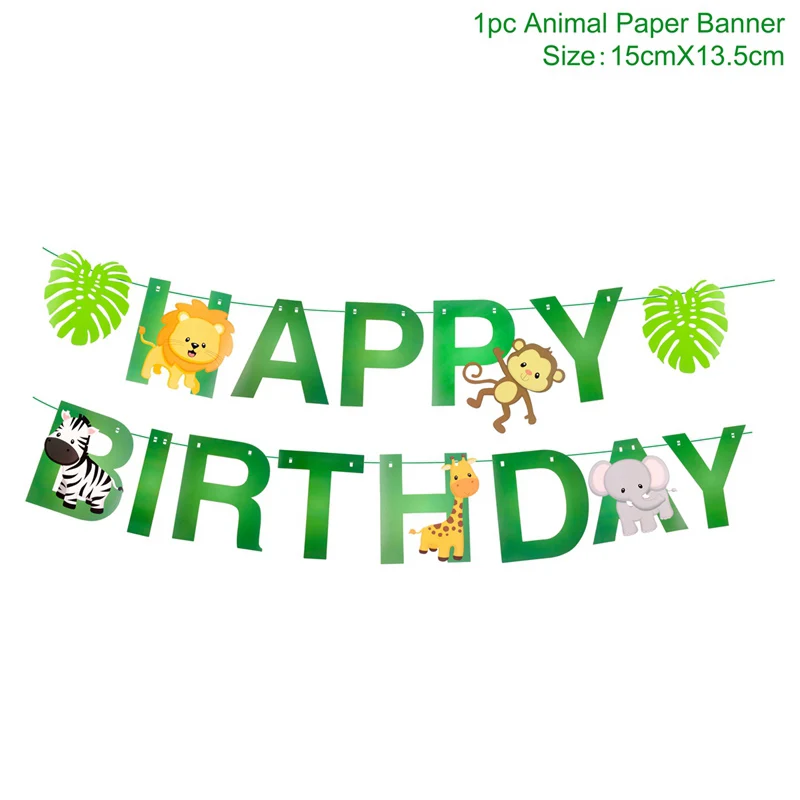 Джунгли вечерние баннер с днем рождения животных торт Топпер Декор кекса с днем рождения украшения для детской вечеринки - Цвет: Birthday Party 1