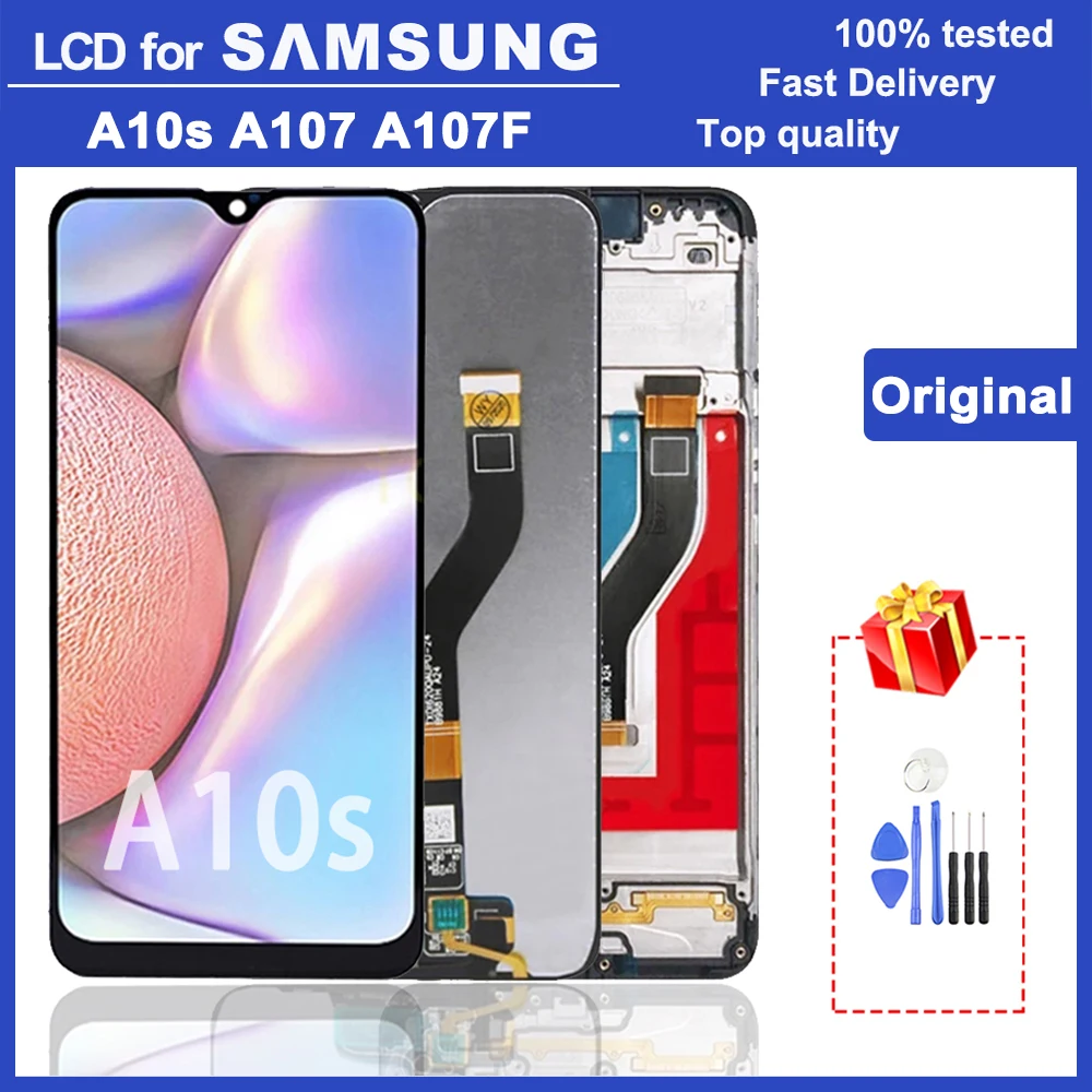 Pantalla LCD A10s Original para Samsung Galaxy A107/DS, A107F, A107FD, A107M, montaje de digitalizador con pantalla táctil, 100% pulgadas, probado al 6,2