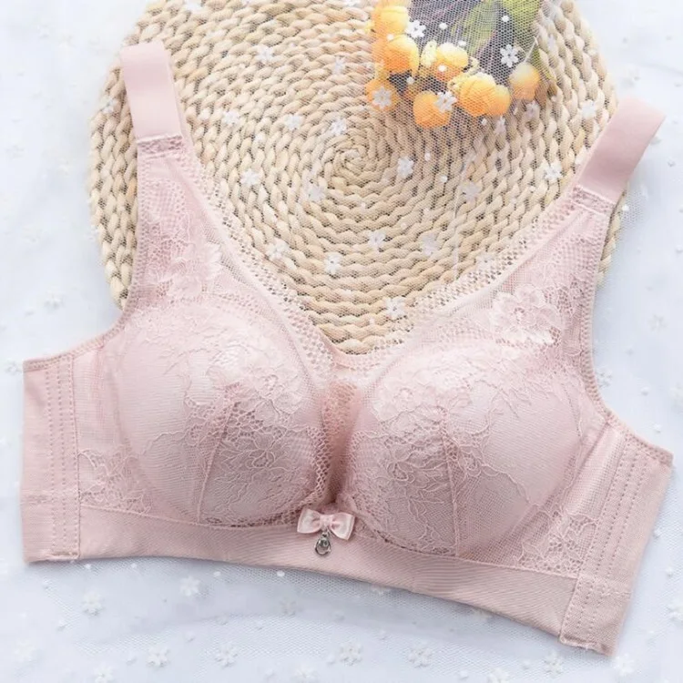Кружевной бюстгальтер тонкая чашка bralette нижнее белье больших размеров плюс размер женский бюстгальтер пуш-ап C чашка провода свободное нижнее белье бюстгальтер - Цвет: pink