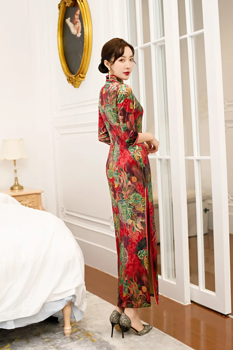 Новинка, традиционное китайское платье Cheongsam Mori Girl, бархатное платье Qipao, женское тонкое платье в восточном стиле, элегантные вечерние платья