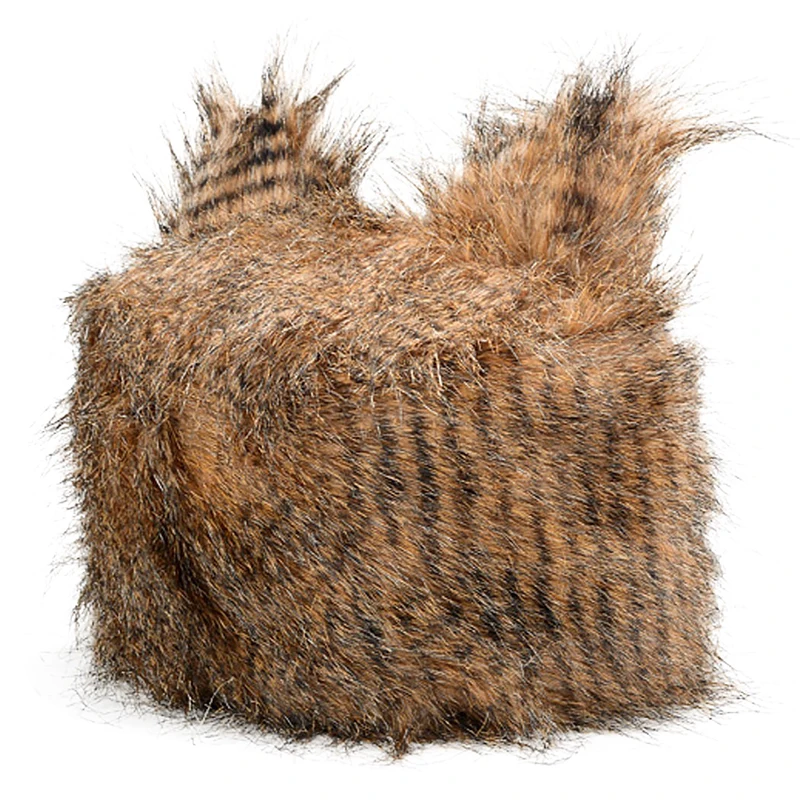 1 Faux Fur Hood Animal Hat Warm Winter Ear Flaps Animal Hat Cat Plush Warm Earmuff Animal Cap K - Цвет: 1