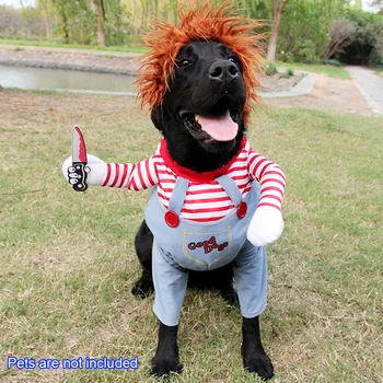 

Halloween Party Dog Costume Set Wig Adjustable Deadly Doll Cosplay Clothing Foam Photo Props Funny Cute Warm Soft