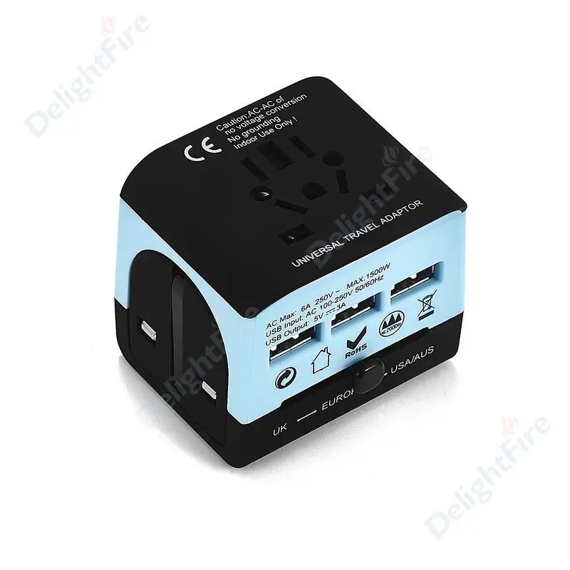 Все в одном адаптер для путешествий Универсальный адаптер питания 3 Usb по всему миру адаптер переменного тока настенное зарядное устройство для Великобритании/ЕС/Австралии/США - Цвет: Black and blue