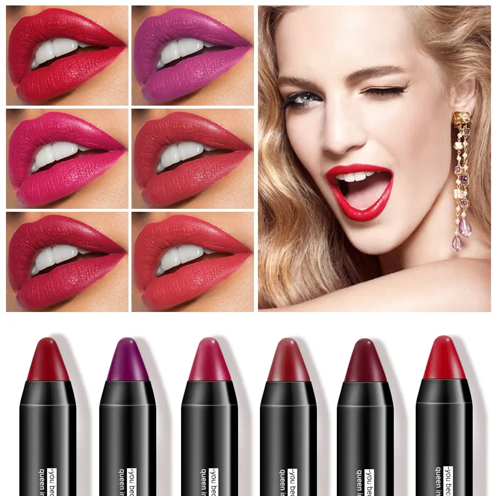 

New 6 colors Classic Black Tube Moisturizing Lipstick Easy to wear Wterproof Matte Lips Crayon Matt Batom Makeup Cosmetic