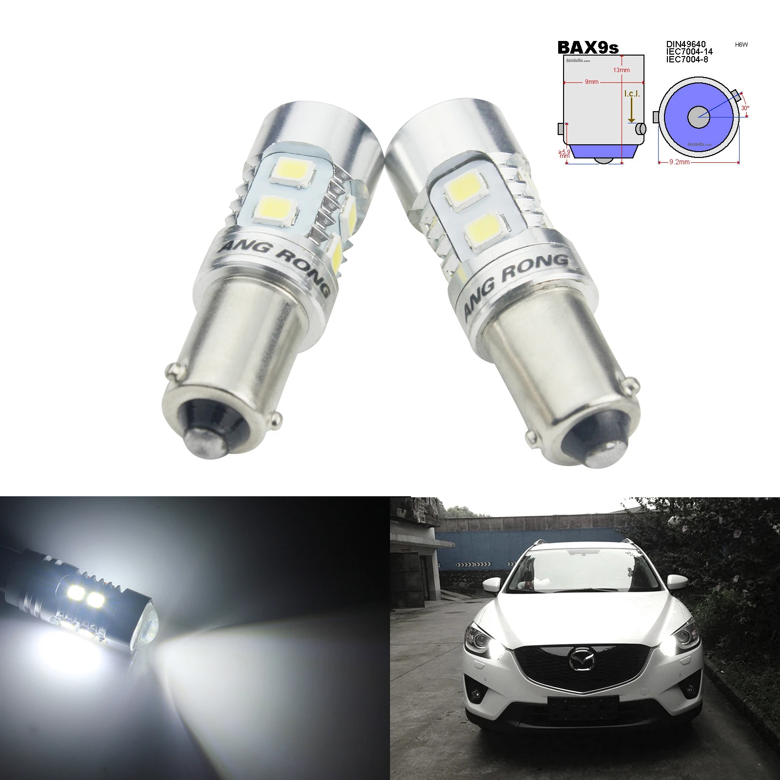 

ANGRONG 2x BAX9S H6W 10W LED Sidelight Bulb Xenon White For BMW 3 series F30 F31 F34