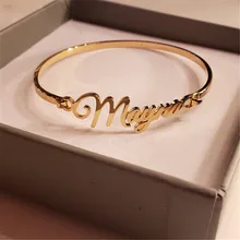 KristenCo Customized Nameplate Name Bracelet Personalized Custom Cuff Bangles Women Men Rose Gold Stainless Steel Jewelry Gifts